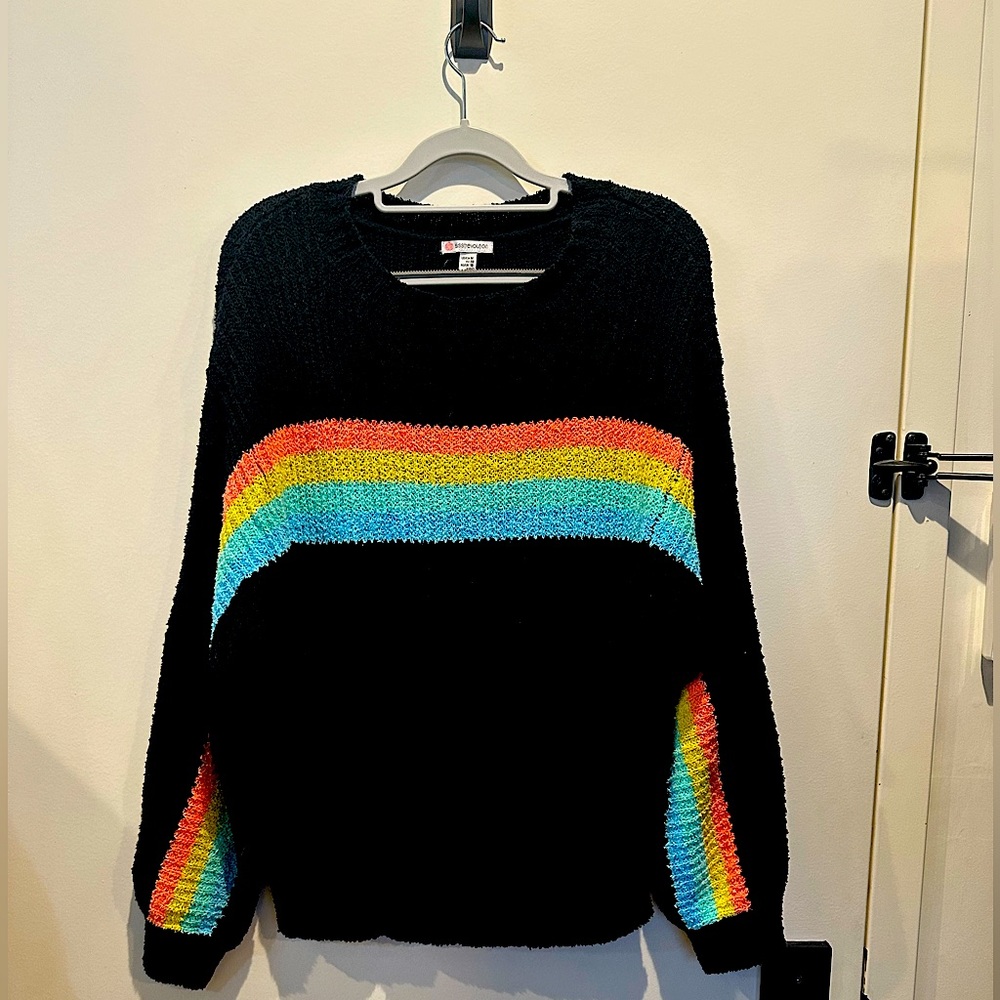 ❌SOLD❌Ricci Long Sleeve Knit Sweater Black w/ Color Rainbow Stripe-Medium NWOT